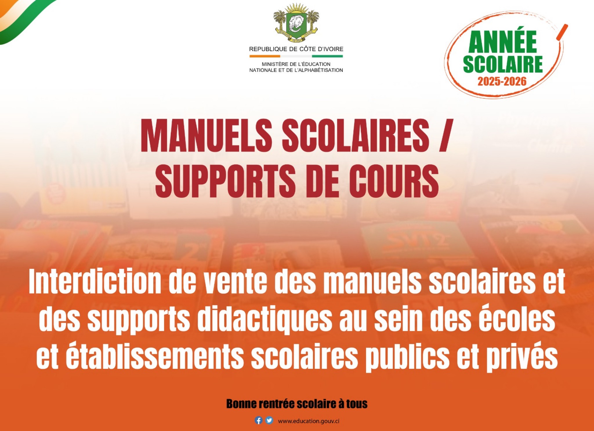 Rentrée scolaire 2025-2026 en Côte d’Ivoire : la vente de manuels et de supports pédagogiques interdite