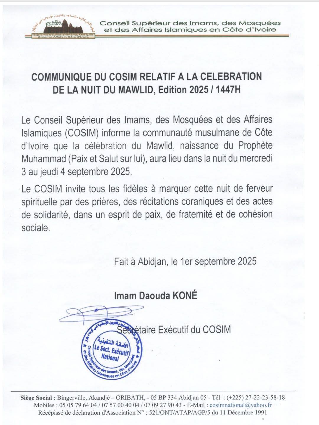 Maouloud 2025 en Côte d'Ivoire : dans la nuit du 3 au 4 septembre