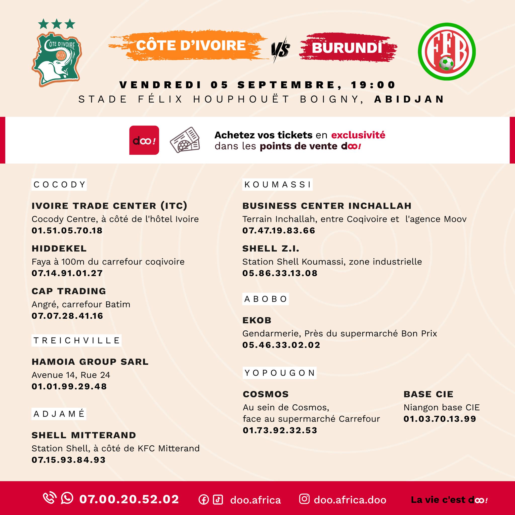 Match Côte d’Ivoire - Burundi le 5 septembre 2025 : voici où et comment acheter vos tickets à Abidjan