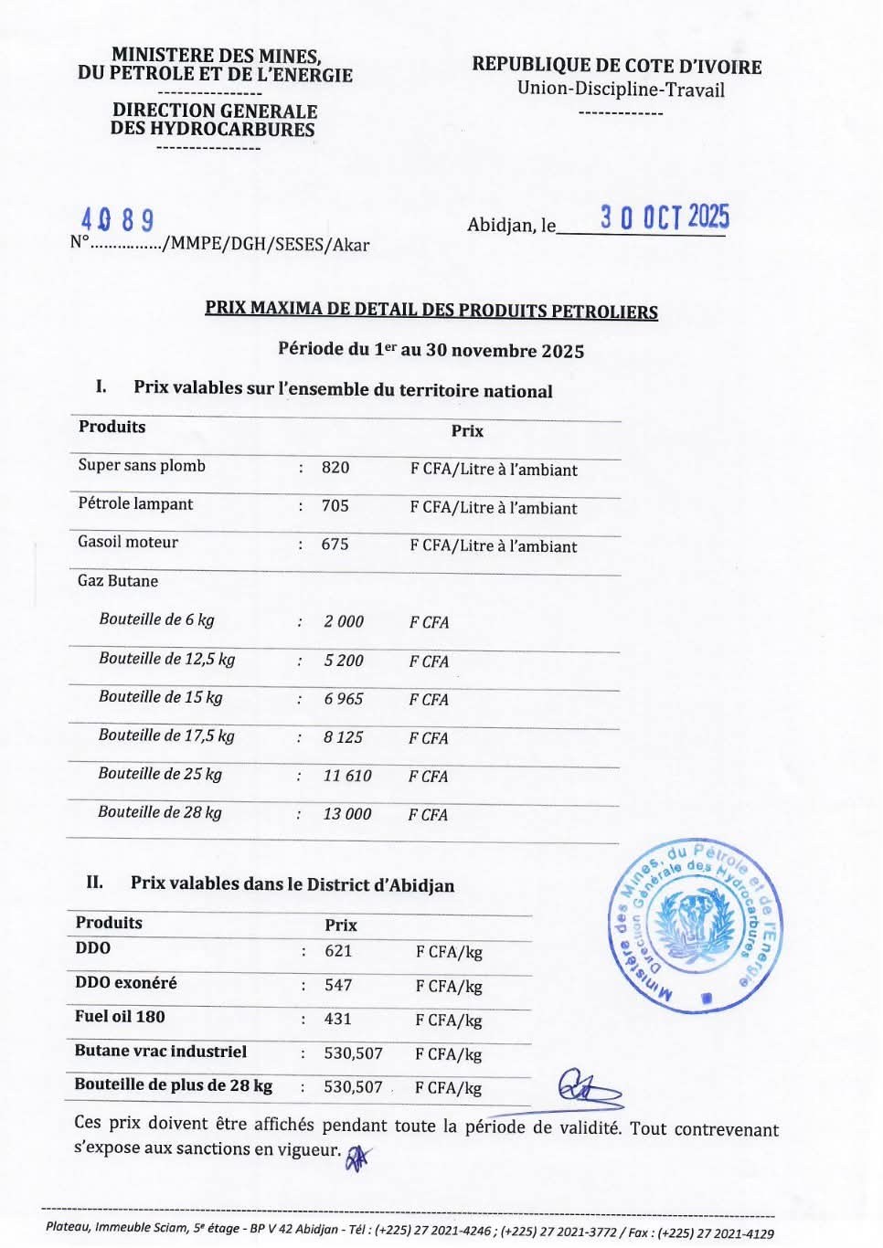 Voici les nouveaux prix des carburants en Côte d'Ivoire dès ce 1er novembre 2025 Voici les nouveaux prix des carburants en Côte d'Ivoire dès ce 1er novembre 2025