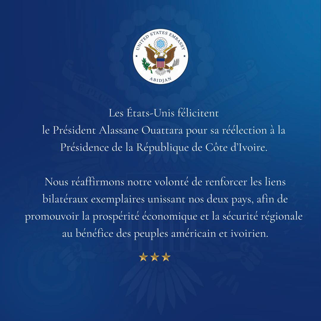 Les États-Unis félicitent Alassane Ouattara après sa réélection à la présidentielle 2025