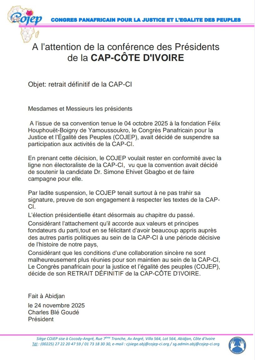 Blé Goudé annonce son retrait définitif de la CAP-CI