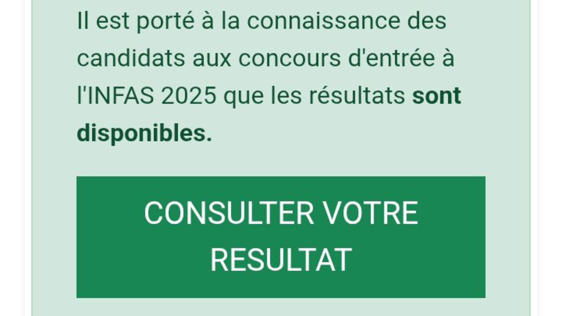 INFAS 2025, les résultats disponibles: 10 000 candidats admis, la liste  © Crédit photo DR