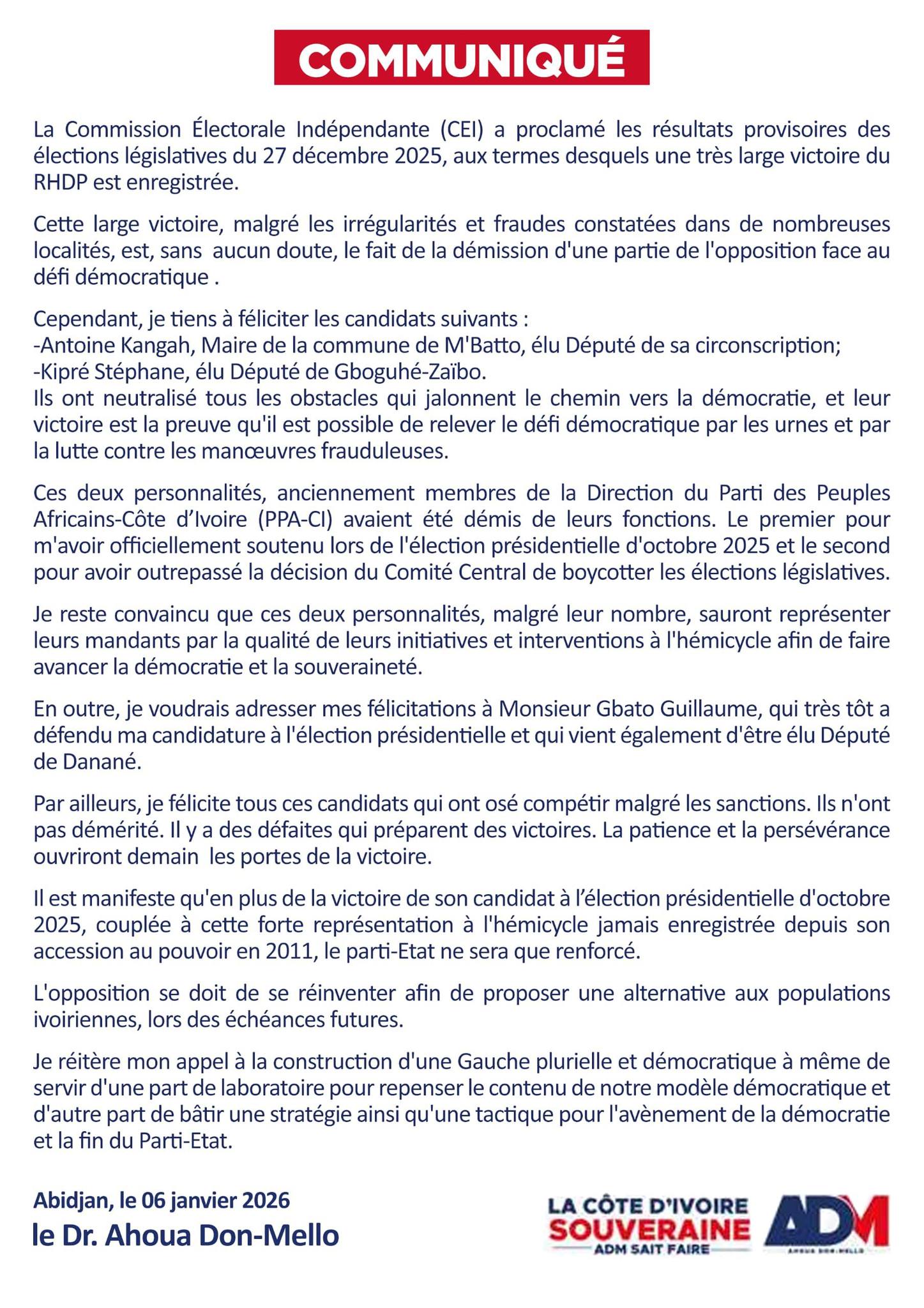 Après les législatives 2025, Don-Mello brise le silence et dévoile son plan contre le "parti-État"