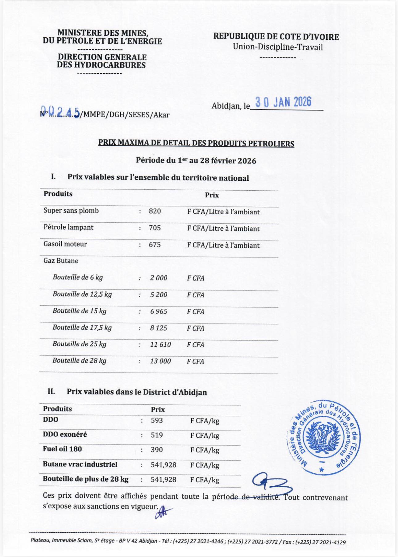 Super sans plomb et Gasoil, voici les prix des carburants en Côte d'Ivoire dès le 1er février 2026