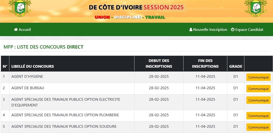 Liste des concours de Fonction publique 2026 en Côte d'Ivoire dévoilés ce jeudi © Crédit photo DR