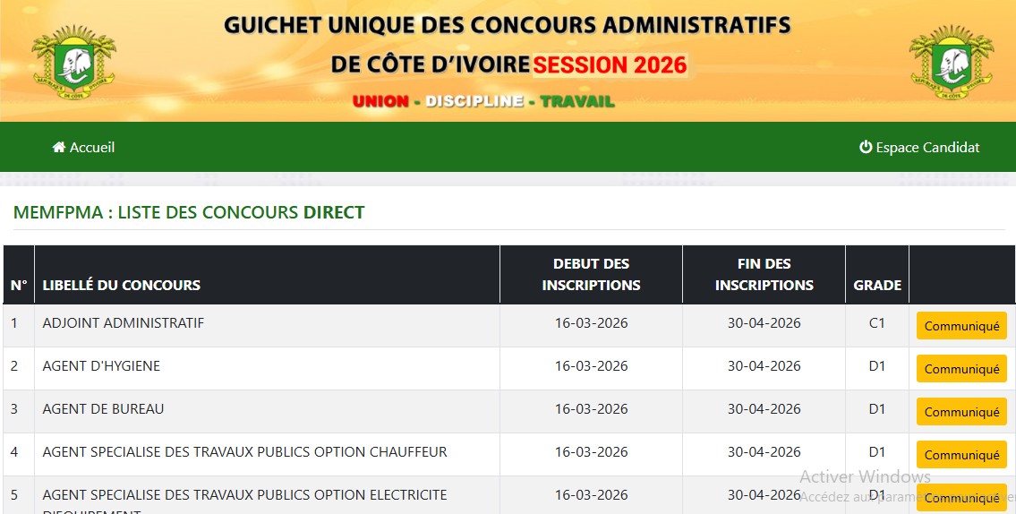 Concours agent d'hygiène 2026 en Côte d'Ivoire ouvert aux titulaires du CEPE de 18 à 42 ans  © Crédit photo DR