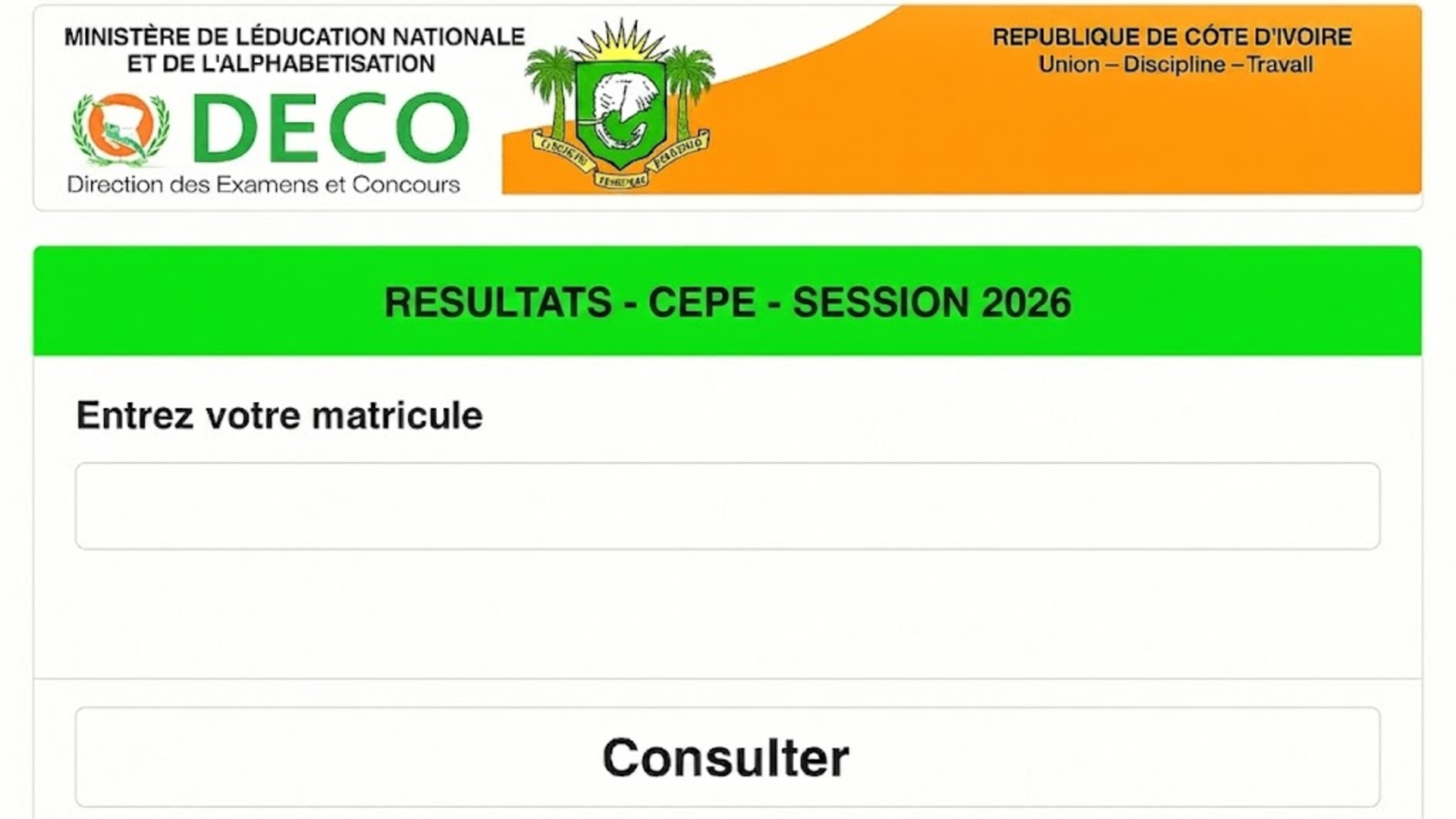 Résultats CEPE 2026 - Ce qu'il faut faire sur le site de la DECO en cas de matricule introuvable en ligne © Crédit photo DR