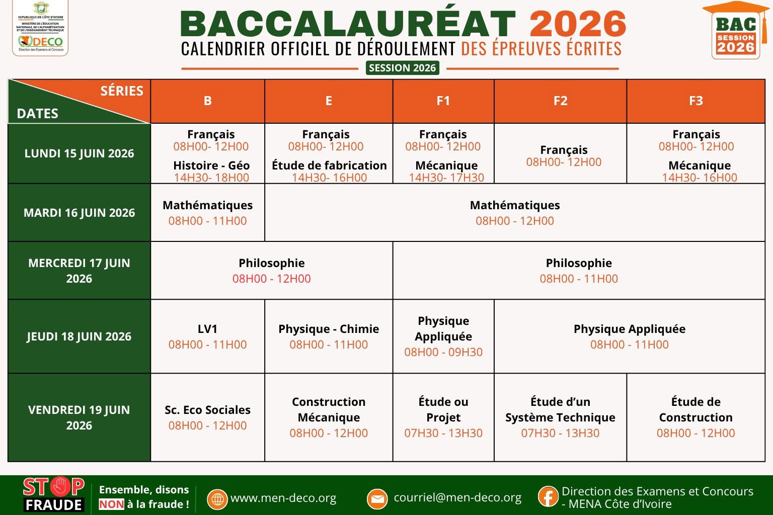 Épreuves BAC 2026 Côte d'Ivoire  voici le programme jour par jour © Crédit photo DR