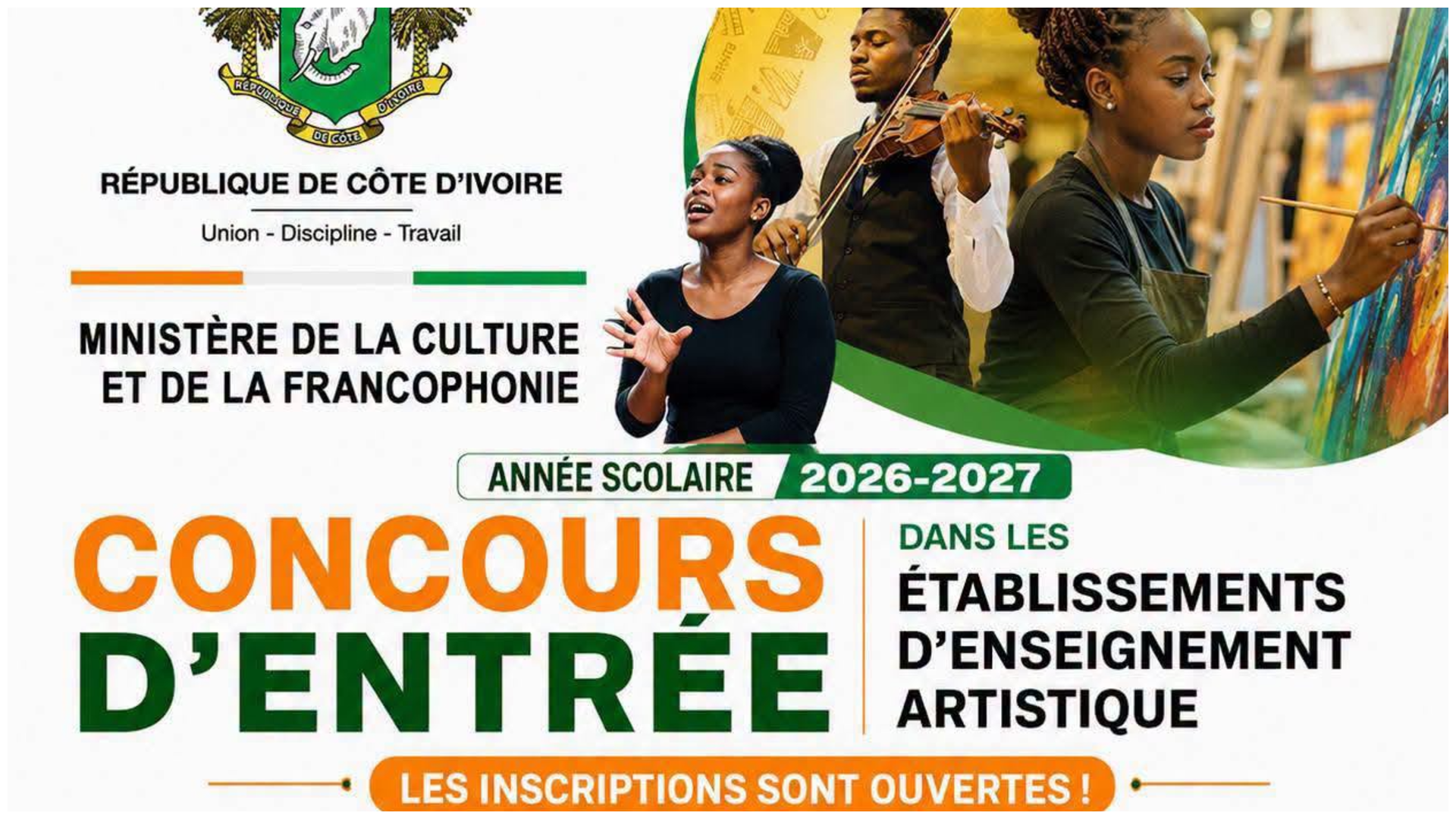 Concours artistique 2026-2027 Côte d'Ivoire : inscriptions ouvertes © Crédit photo DR