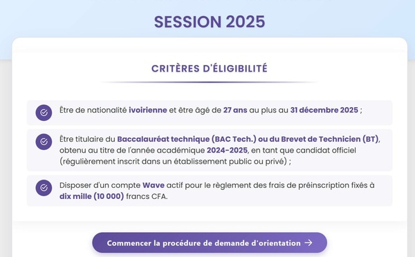 Orientations 1ère BTS professionnel technique 2025-2026 des nouveaux bacheliers ivoiriens © Crédit photo DR
