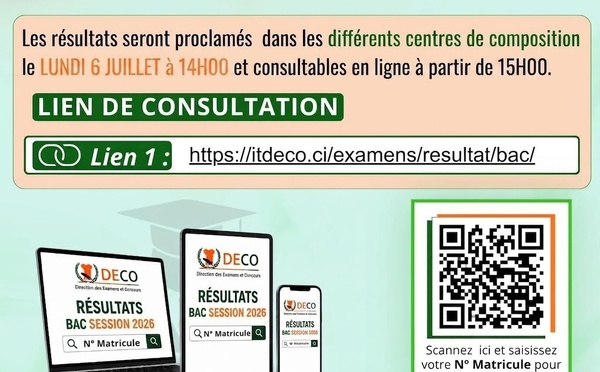 Liste admis BAC 2026 série D Côte d'Ivoire : consultez ici men-deco.org ou itdeco.ci dès 14h