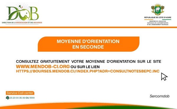 Orientation en seconde A et C 2026 en Côte d'Ivoire : votre moyenne disponible, consulter maintenant