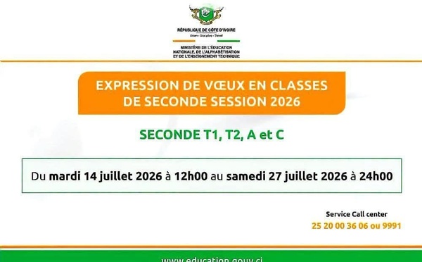 Orientation en Seconde 2026 en Côte d'Ivoire : ouverture des vœux