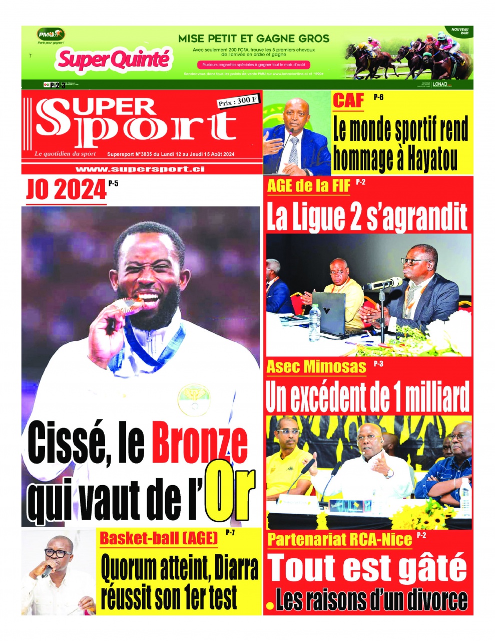 Titrologie Super Sport - La Une du lundi 12 août 2024 Titrologie Super Sport - La Une du lundi 12 août 2024