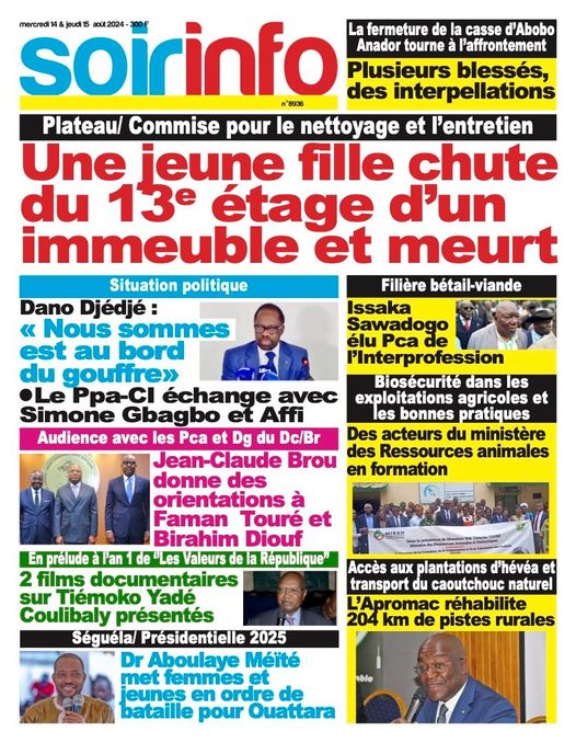 Titrologie Soir Info - La UNE 14 août 2024 Titrologie Soir Info - La UNE 14 août 2024