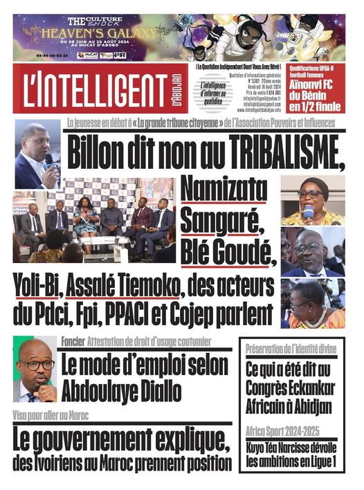 Titrologie L'Intelligent d'Abidjan - La UNE du vendredi 16 août 2024 Titrologie L'Intelligent d'Abidjan - La UNE du vendredi 16 août 2024