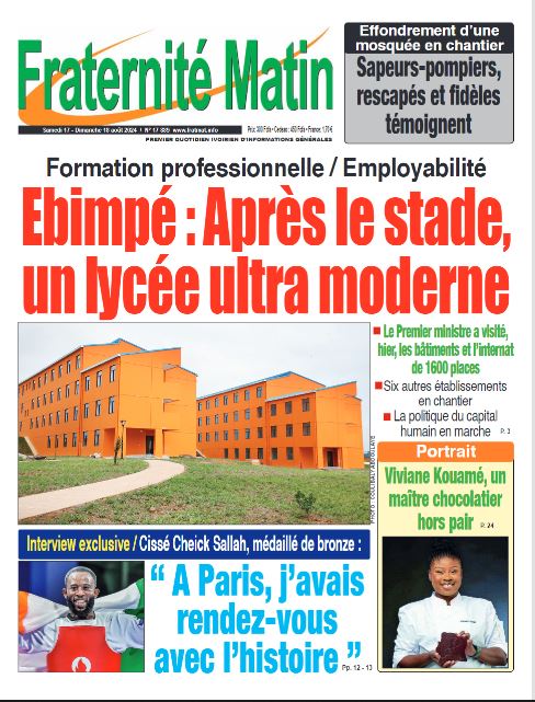 Titrologie Fraternité matin - La UNE du samedi 17 août 2024 Titrologie Fraternité matin - La UNE du samedi 17 août 2024