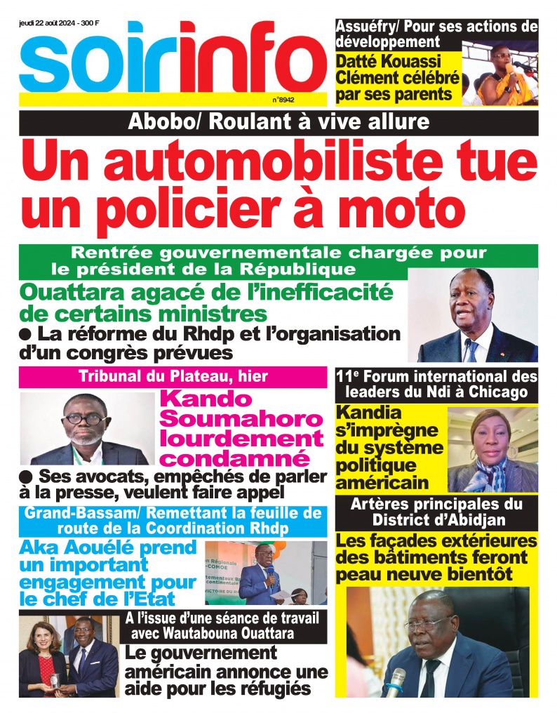 Titrologie Soir Info - La UNE du jeudi 22 août 2024 Titrologie Soir Info - La UNE du jeudi 22 août 2024