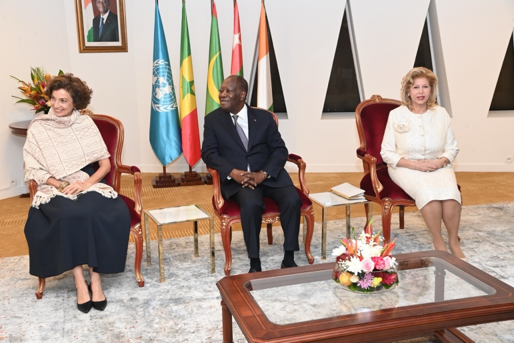 Audrey Azoulay, Alassane Ouattara et Dominique Ouattara à Abidjan Audrey Azoulay, Alassane Ouattara et Dominique Ouattara à Abidjan