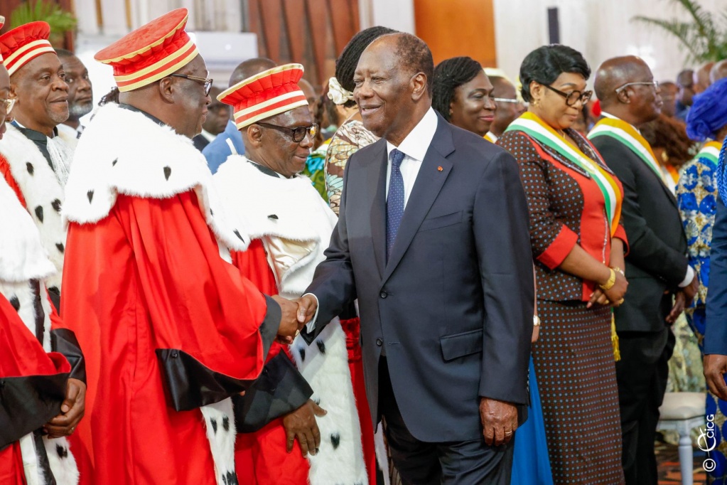 Alassane Ouattara lors de la présentation de vœux 2026 de la Communauté Diplomatique Alassane Ouattara lors de la présentation de vœux 2026 de la Communauté Diplomatique